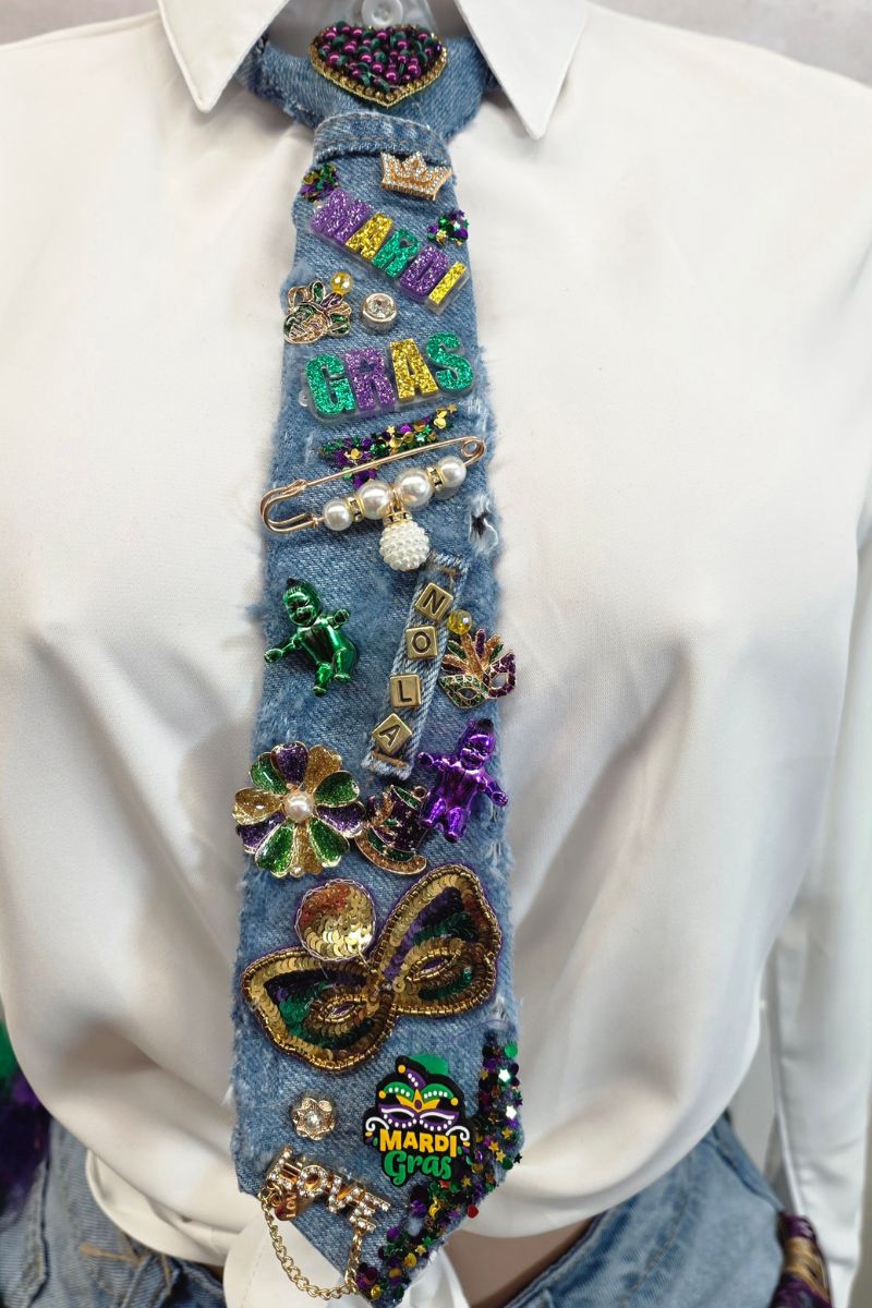 Denim Mardi Gras Junk Tie #58