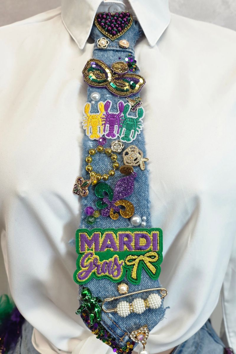 Denim Mardi Gras Junk Tie #57