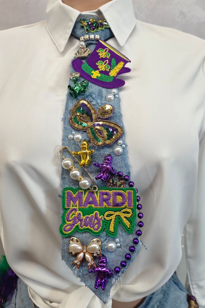 Denim Mardi Gras Junk Tie #56