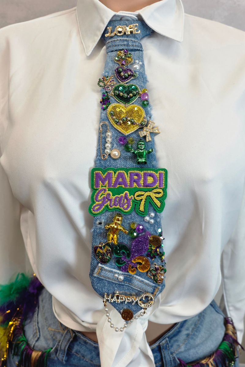 Denim Mardi Gras Junk Tie #55