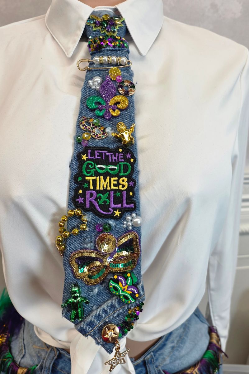 Denim Mardi Gras Junk Tie #54