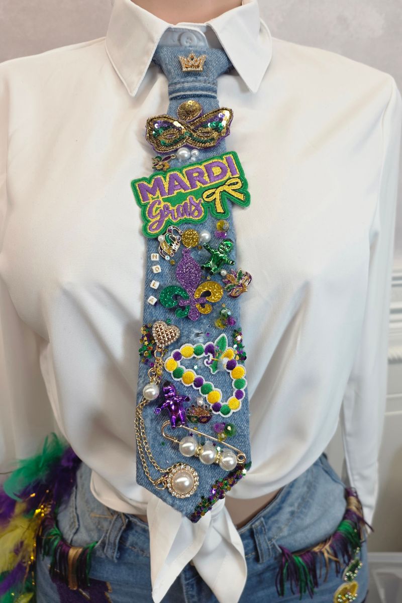Denim Mardi Gras Junk Tie #53