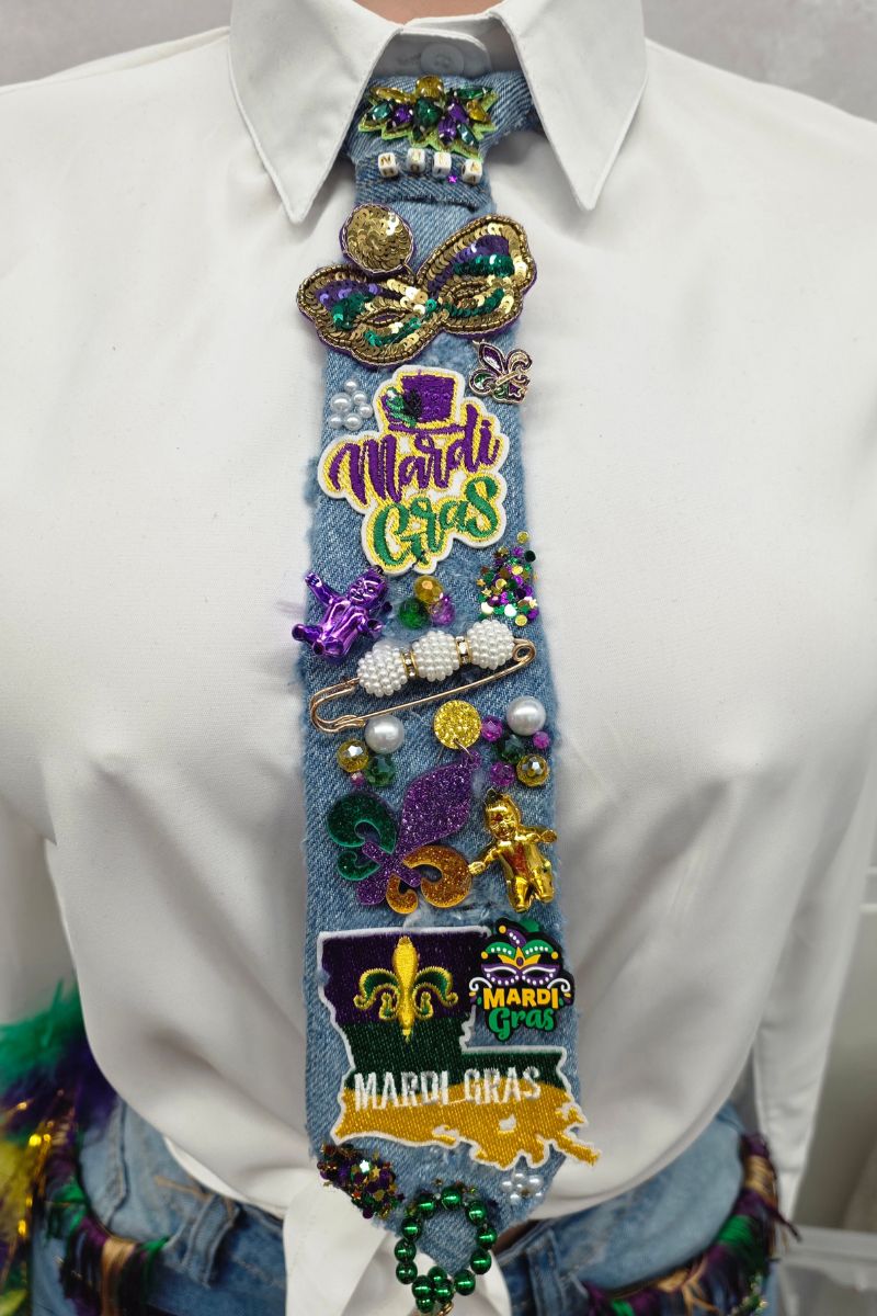 Denim Mardi Gras Junk Tie #52