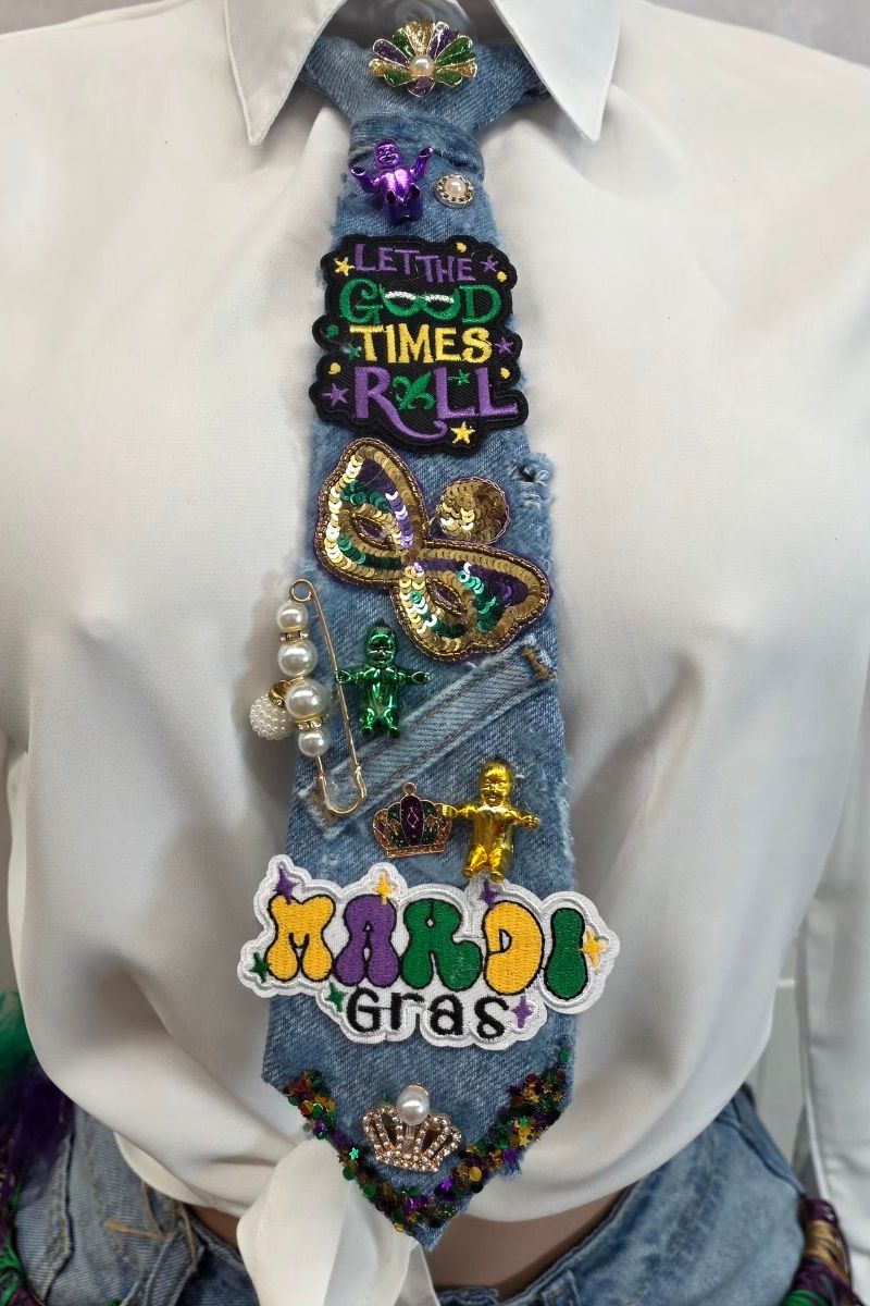 Denim Mardi Gras Junk Tie #51